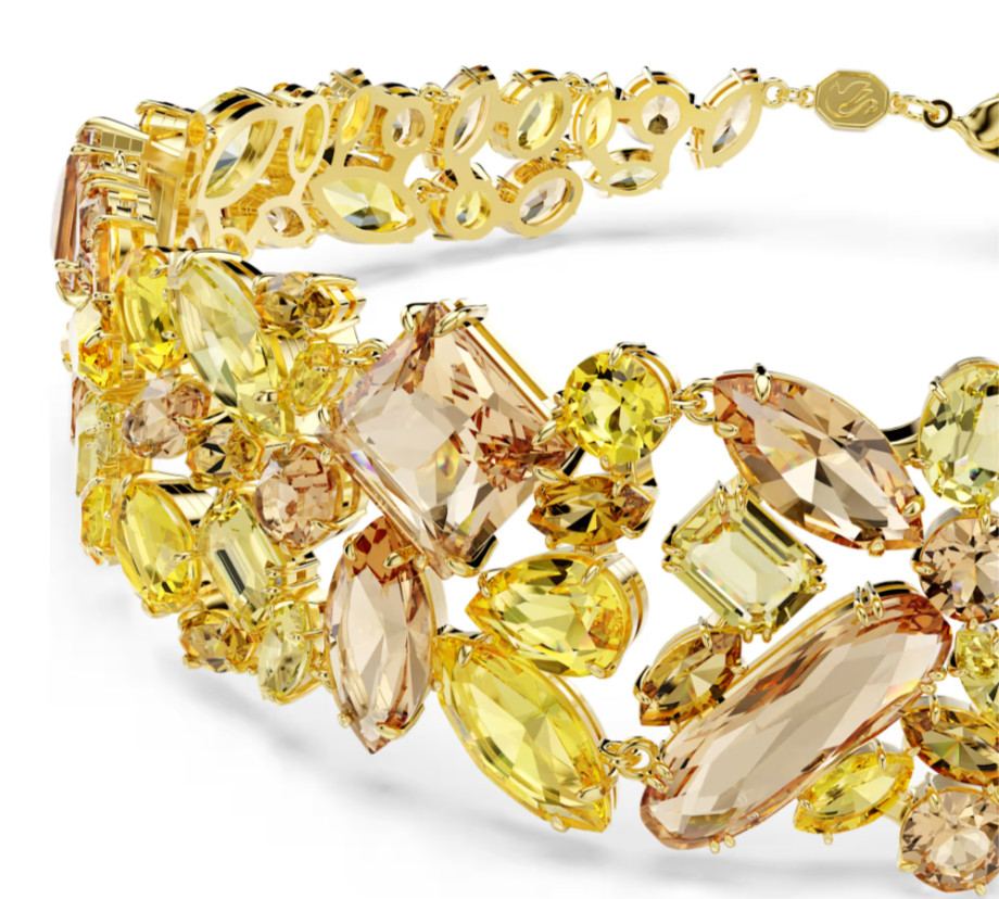 Gema choker Mixed cuts, Yellow, Gold-tone plated