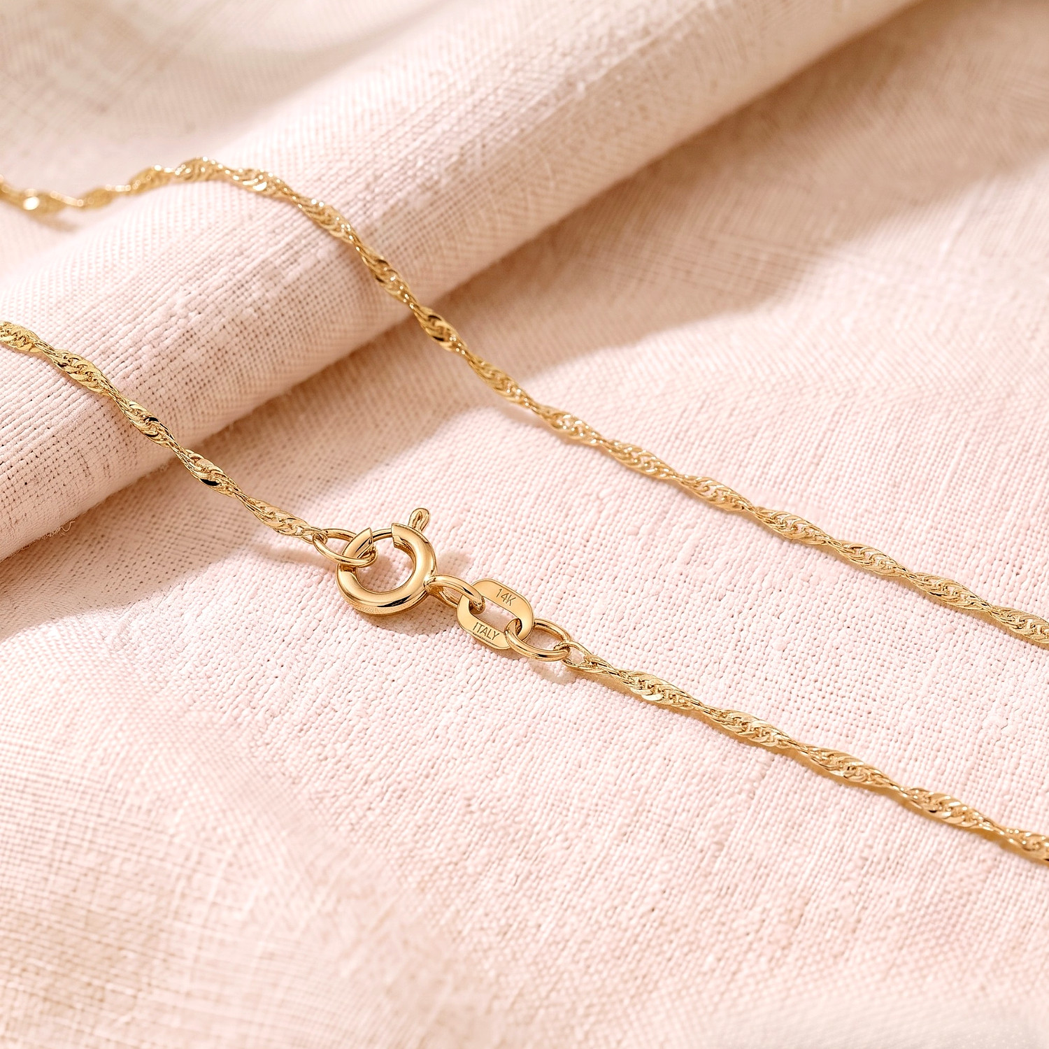 14K Solid Yellow Gold Petite Dainty Singapore Chain Italian Necklace 16″ 18″ 20″