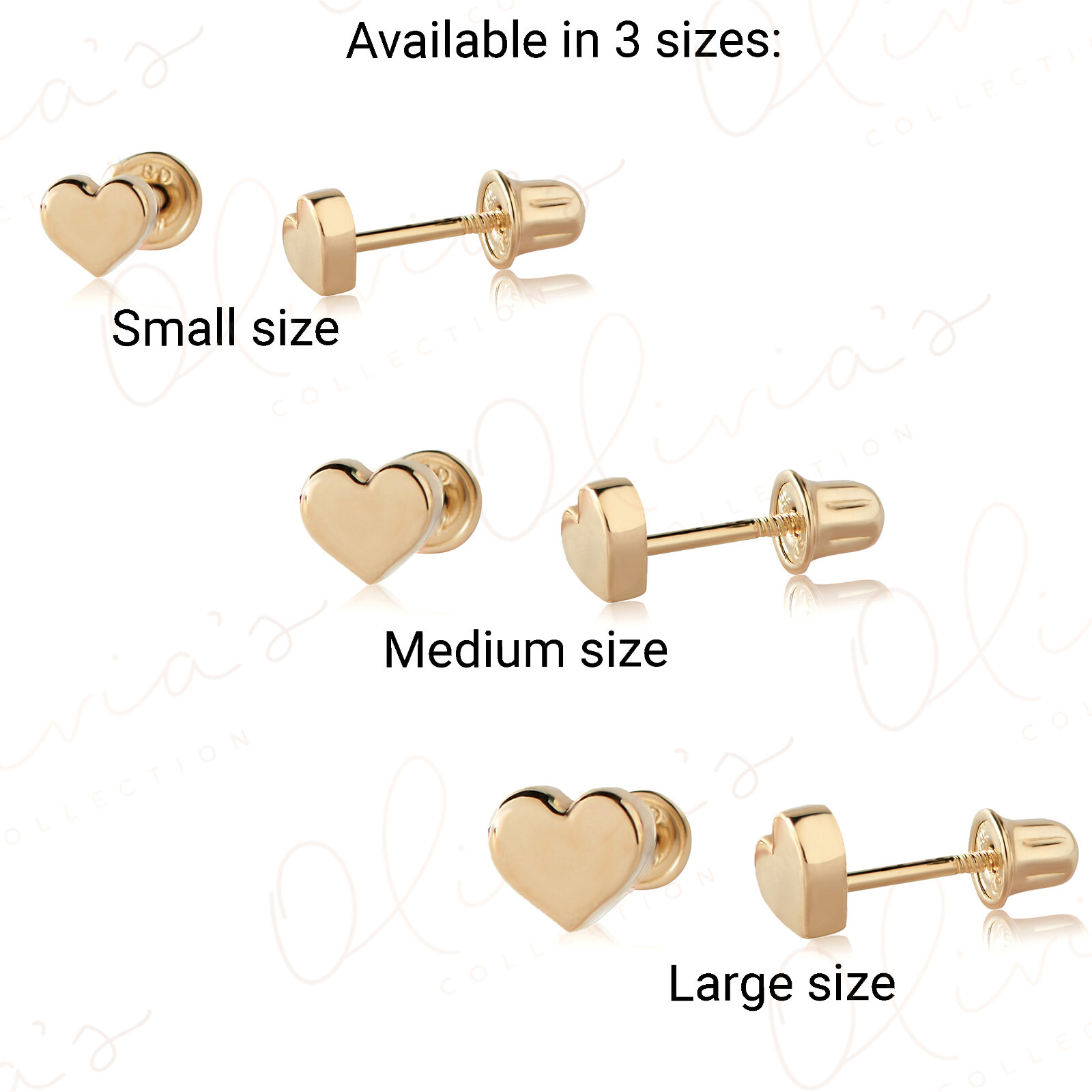 Olivia’s Collection 14k Solid Gold Heart Srew Back Stud Earrings