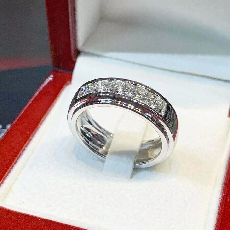 3Ct Round Cut Lab Created Diamond Men’s Wedding Band Ring 14k White Gold Plated