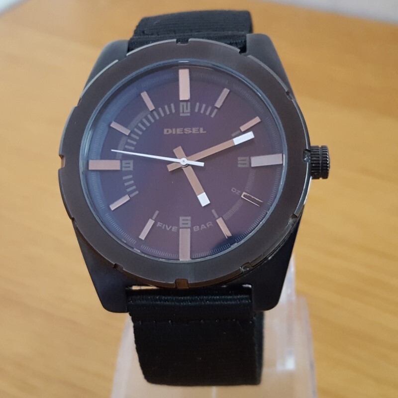 Mens Black Steel XL Diesel DZ1598 Military Style Midnight Blue Analog Watch