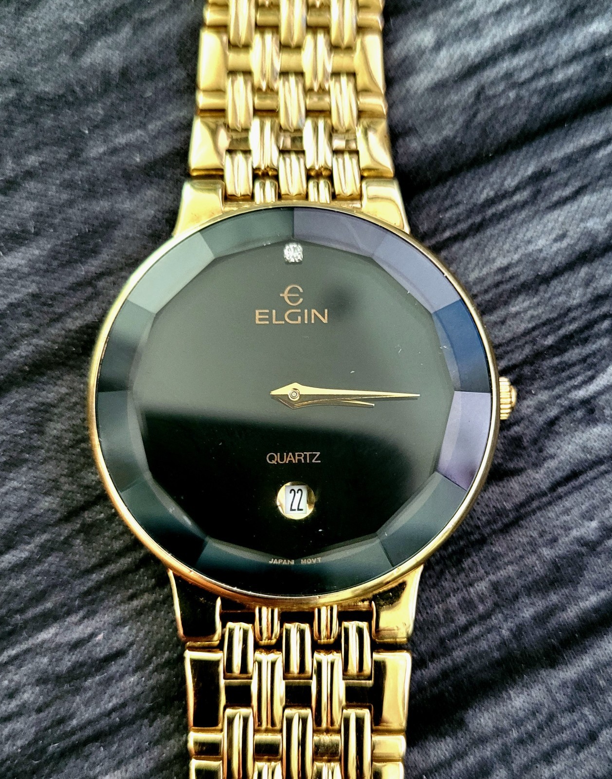 Rare Unisex Elgin Diamond Dial Faceted Crystal Dress Watch
