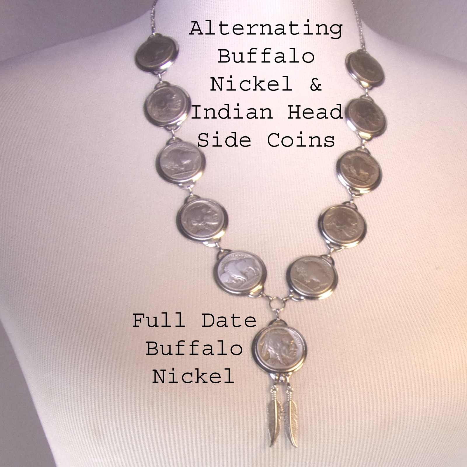 Buffalo Nickel Necklace,11 Coin Genuine Buffalo Nickel Necklace, Unique Design