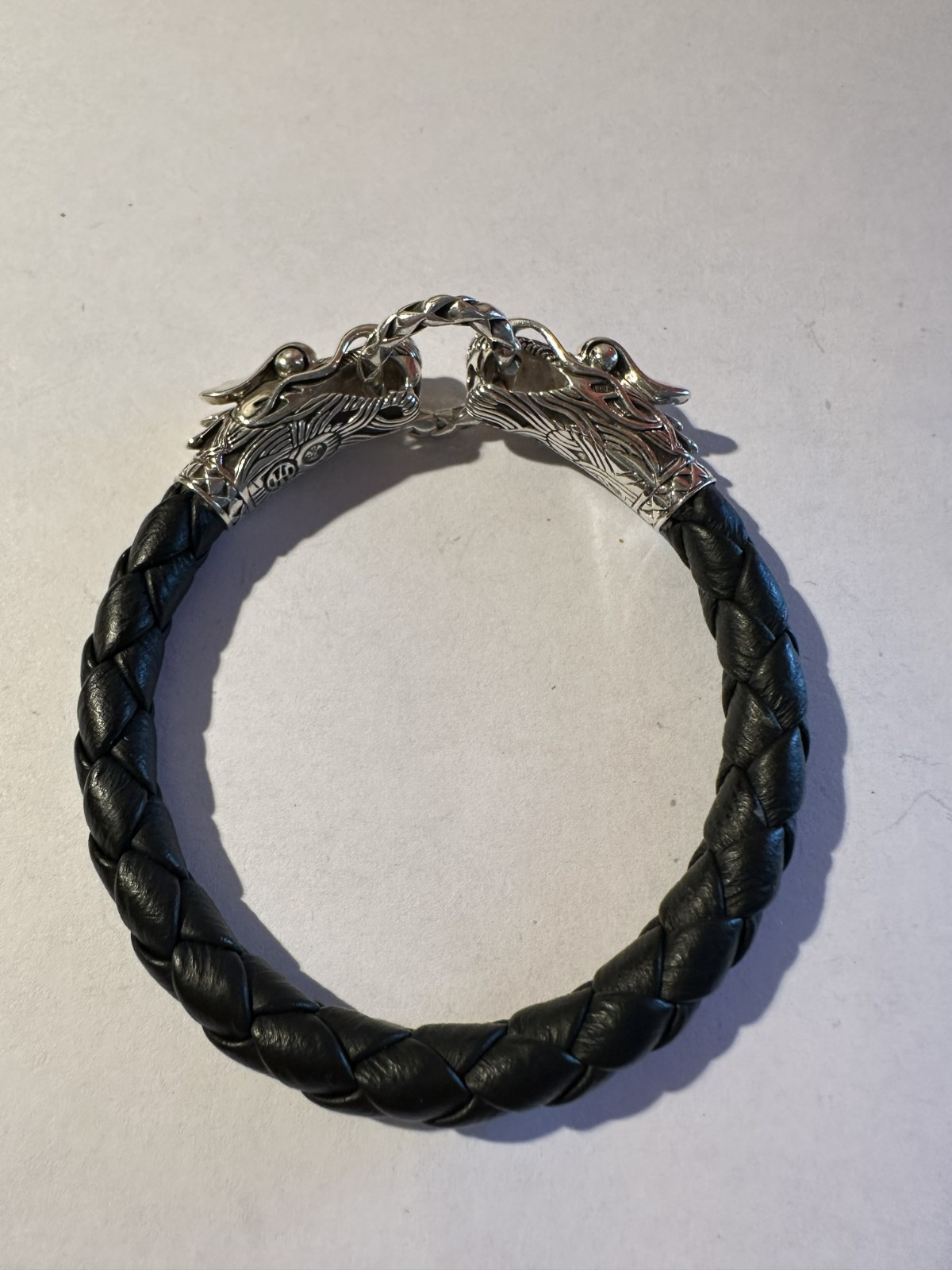 John Hardy Double Naga Black Leather & Sterling Bracelet #1 – 8 in, Barely Worn
