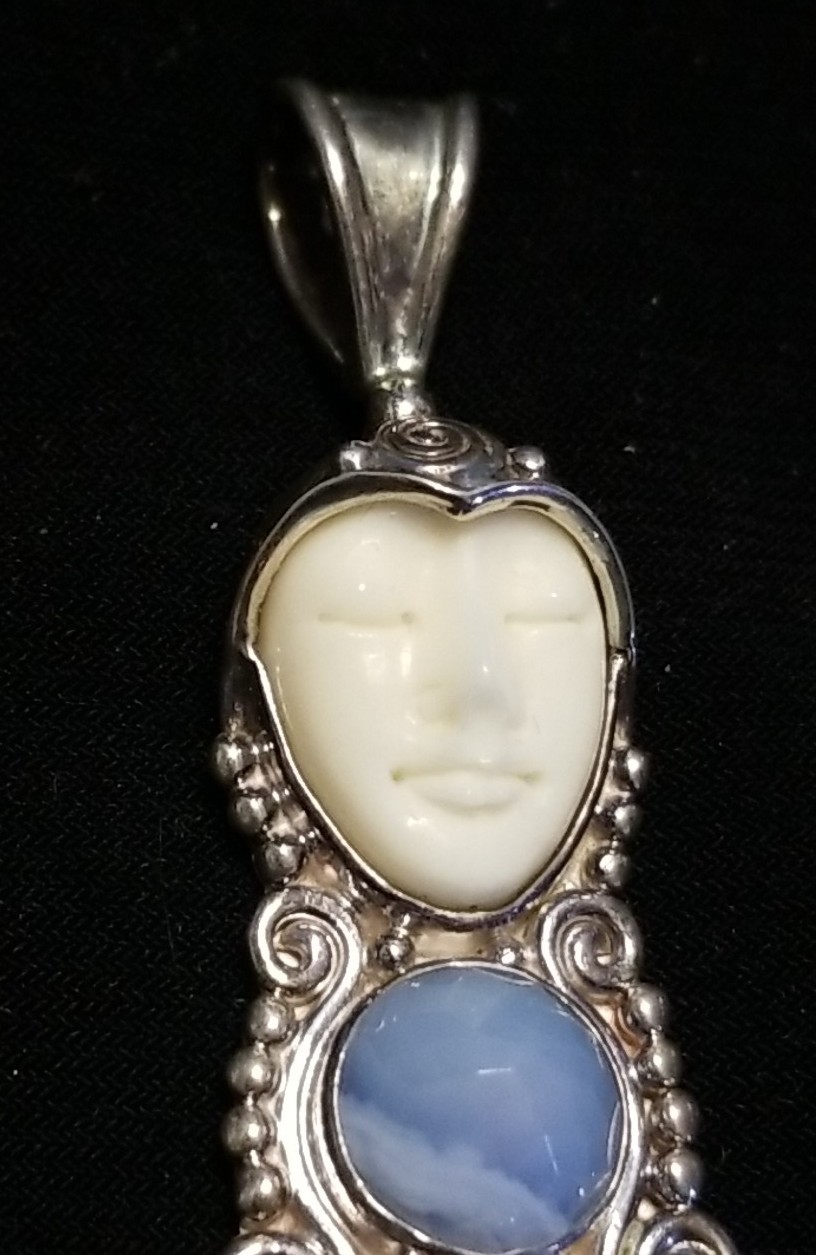 Sajen Silver Sleeping Goddess Pendant, Drusy, Gemstone, Bone, Sterling, 2 Inch