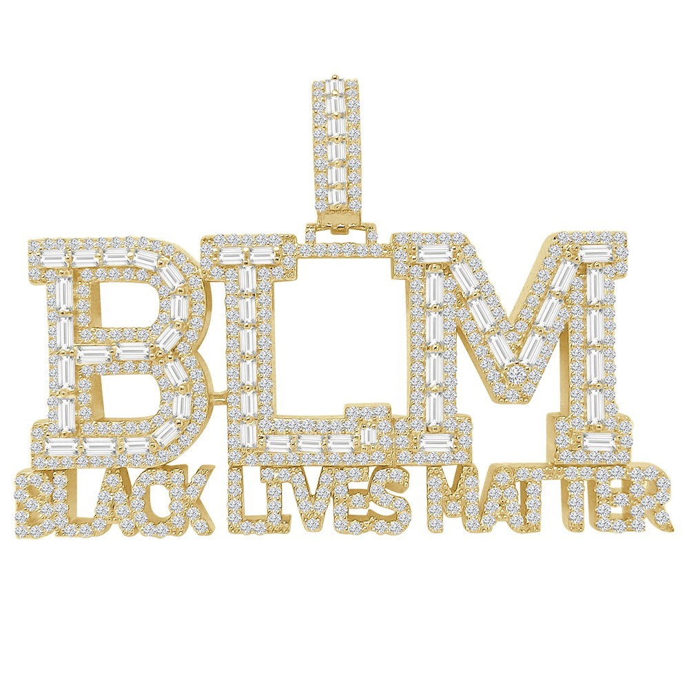45 Grams Real Genuine Silver VVS1/D 5.25 Ctw. Black Lives Matter Charm Pendant