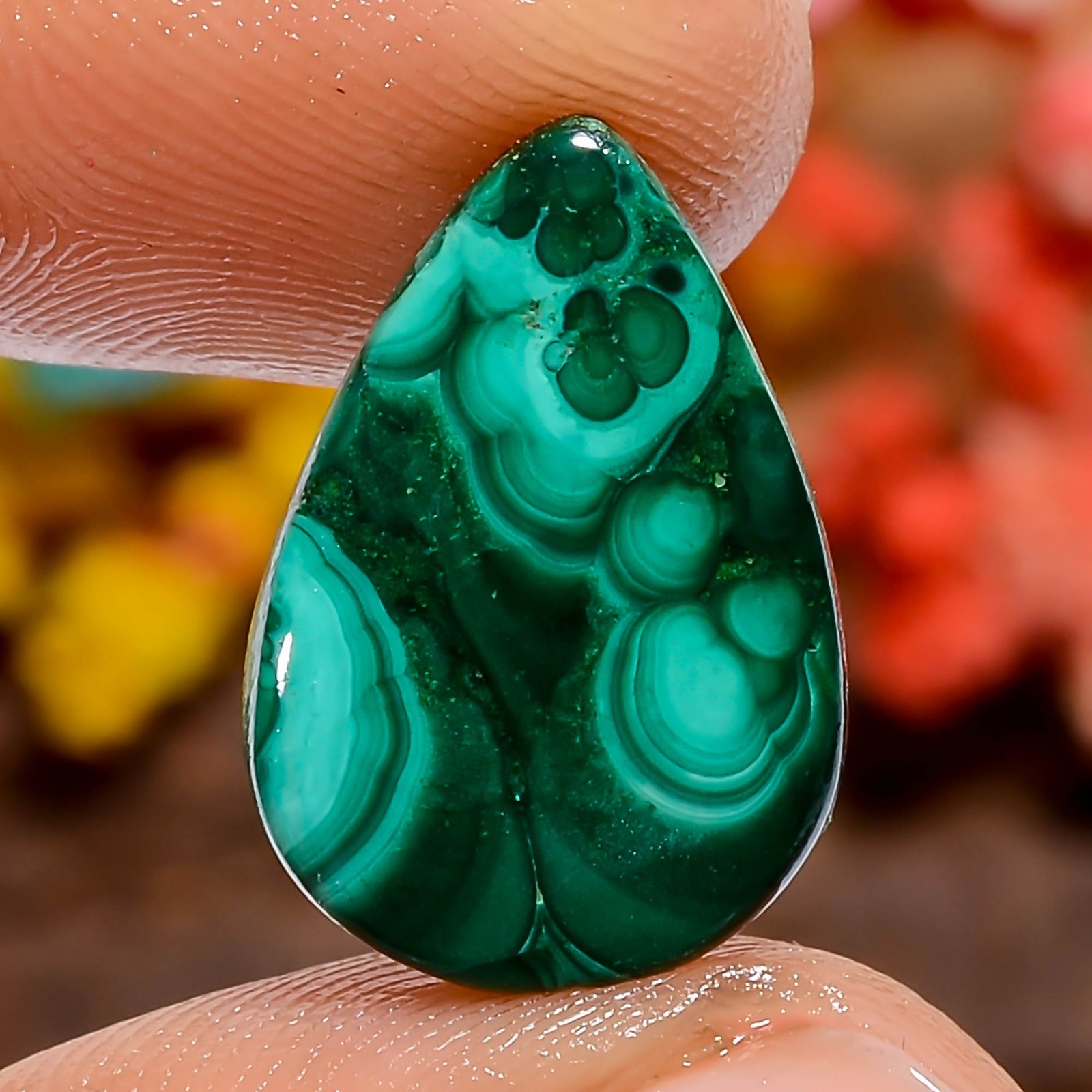 Natural Malachite Green Pear 7Ct 17X11X2mm Loose Gemstone Collector Africa
