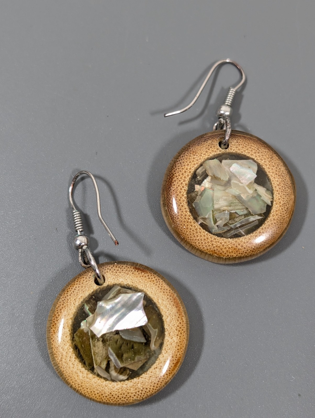 Bohemian Bamboo Earrings Shell Inlay Drop Lightweight Natural Jewelry