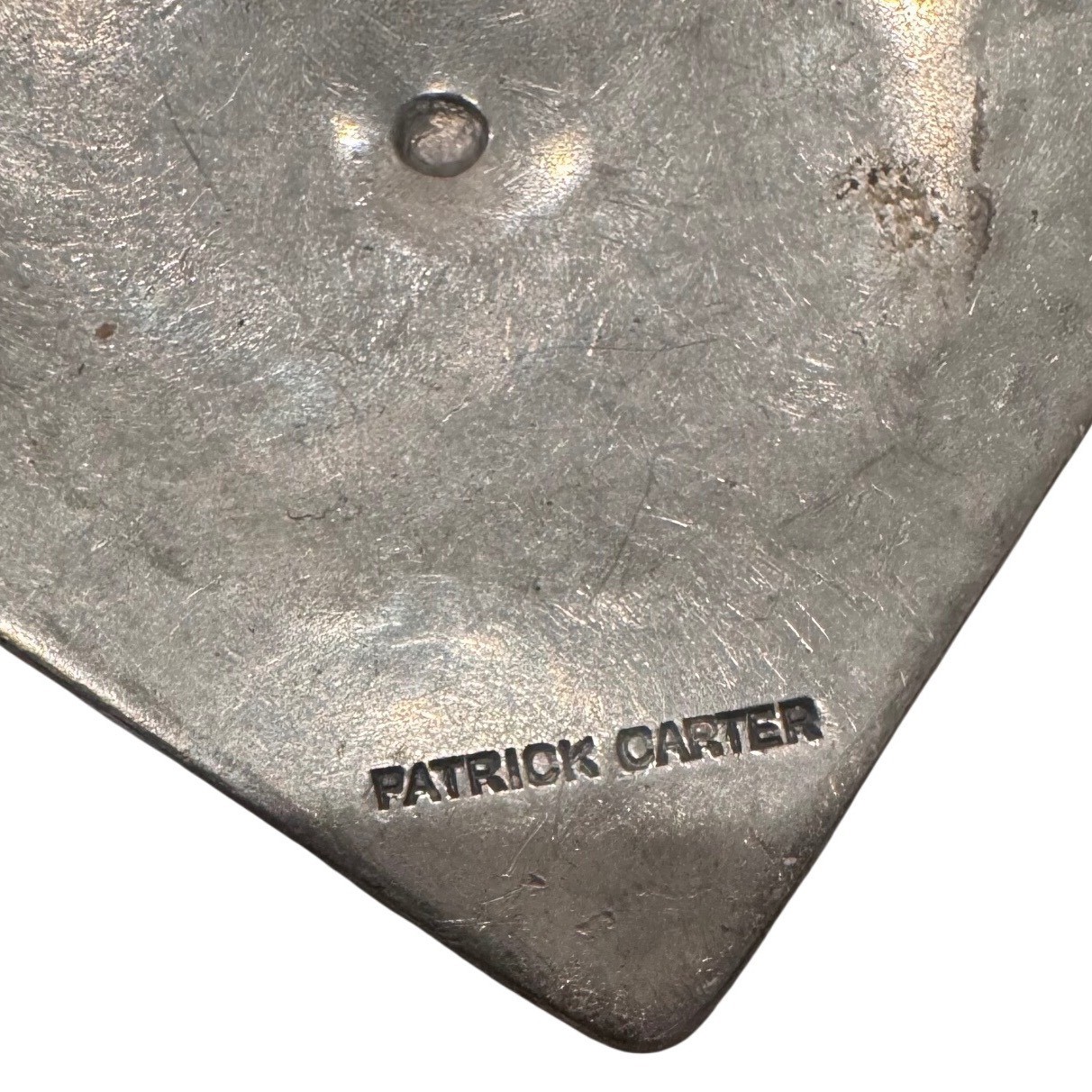 Patrick Carter Artisan Square Floral Stamped Pewter Pendant Necklace Charm