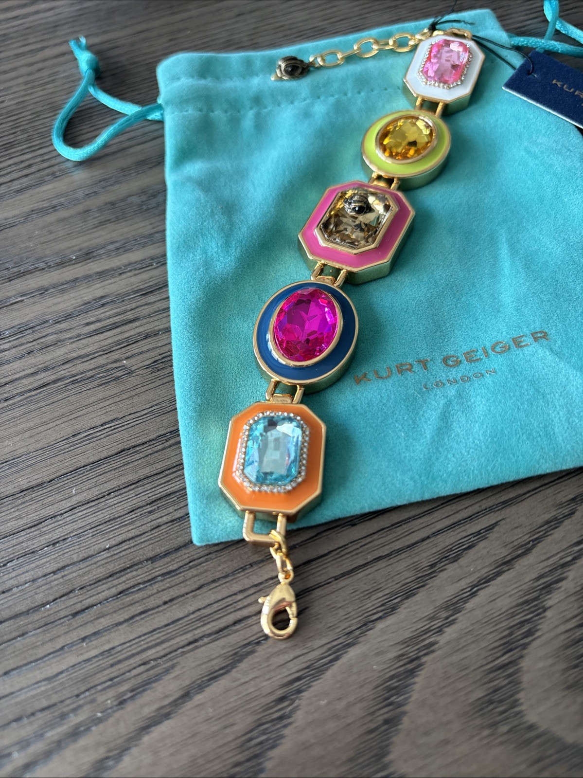 Kurt Geiger London Multicolor Crystal Statement Bracelet Gold Tone NWT MSRP $168
