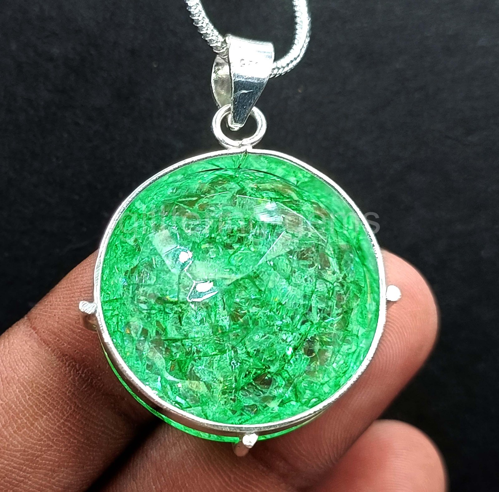 Natural Certified 123.0Ct Green Emerald 925 Solid Silver Pendant Loose Gems 5JST