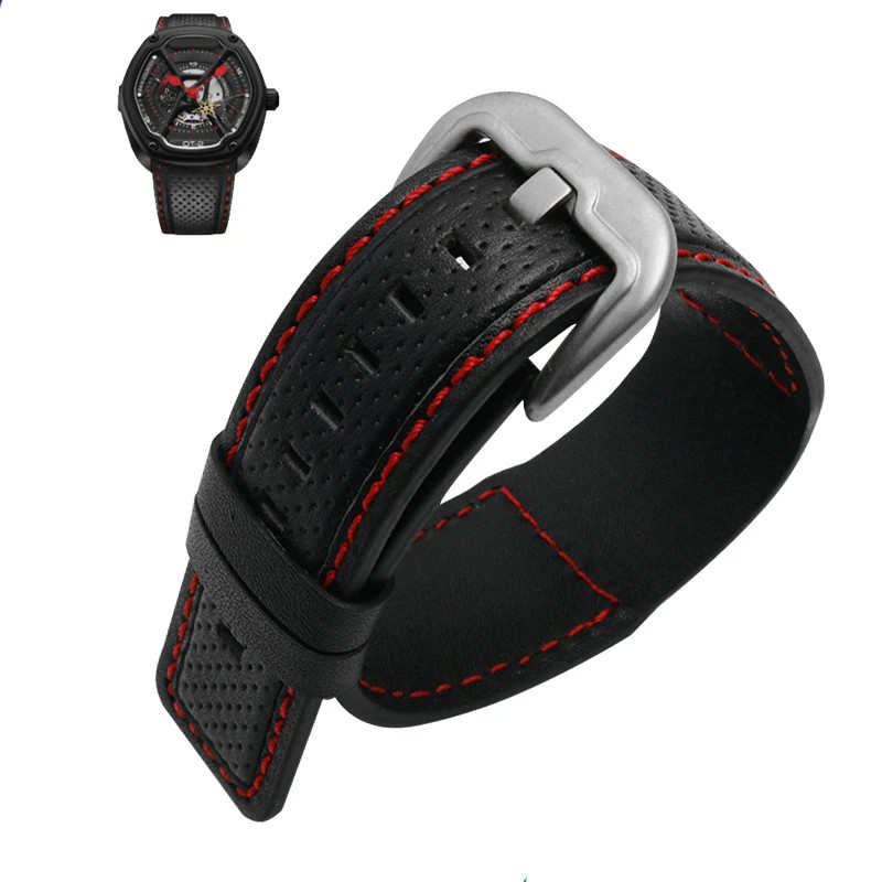 Leather Watch Strap For Dietrich OT-3 OTC-AO1 24mm Black Cowhide Wrist Band