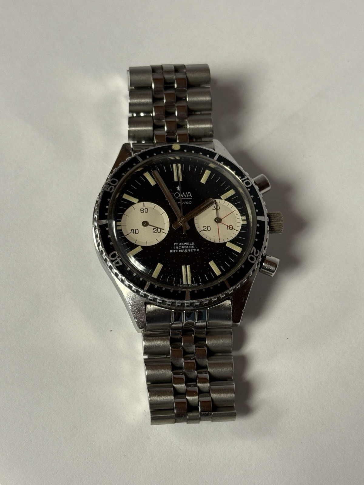 Vintage1968 Stowa Big Eye Chronograph Panda Valjoux 7733 Movement