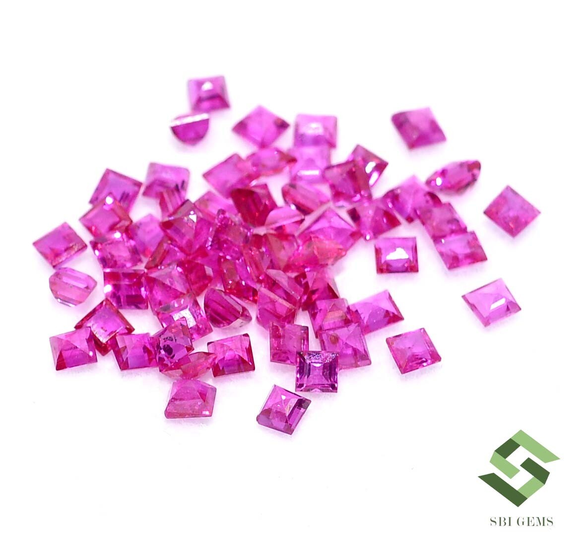 2×2 mm Natural Ruby Square Cut Lot 25 Pcs 1.64 CTS Calibrated Loose Gemstones