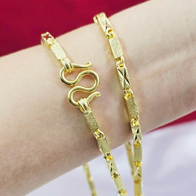L1 Bar Chain Link Necklace 5 Baht 24 Inch Thai Design Yellow Gold Plated MEN
