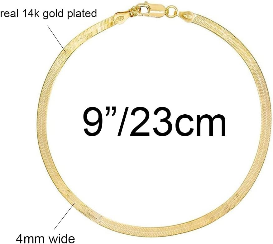 Exquisite 4mm Herringbone Anklet – Perfectly Plated in 14K Gold, Gift-Ready