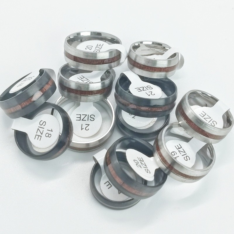 36Pcs Dual Tone 8mm Strip Inlaid Stainless Stackable Rings Unisex Bulk Jewelry