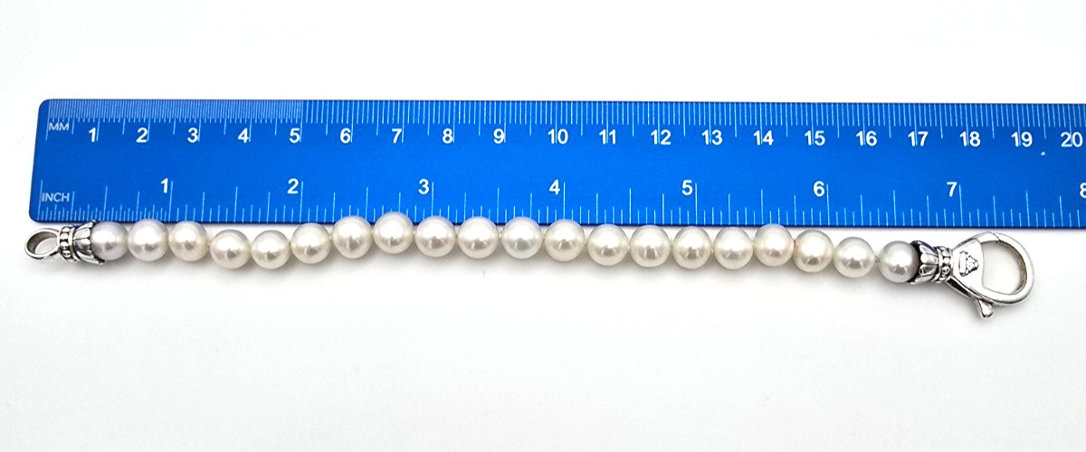 LAGOS Luna Pearl Strand Sterling Silver Bracelet w Box & Storage Pouch — 7.5″