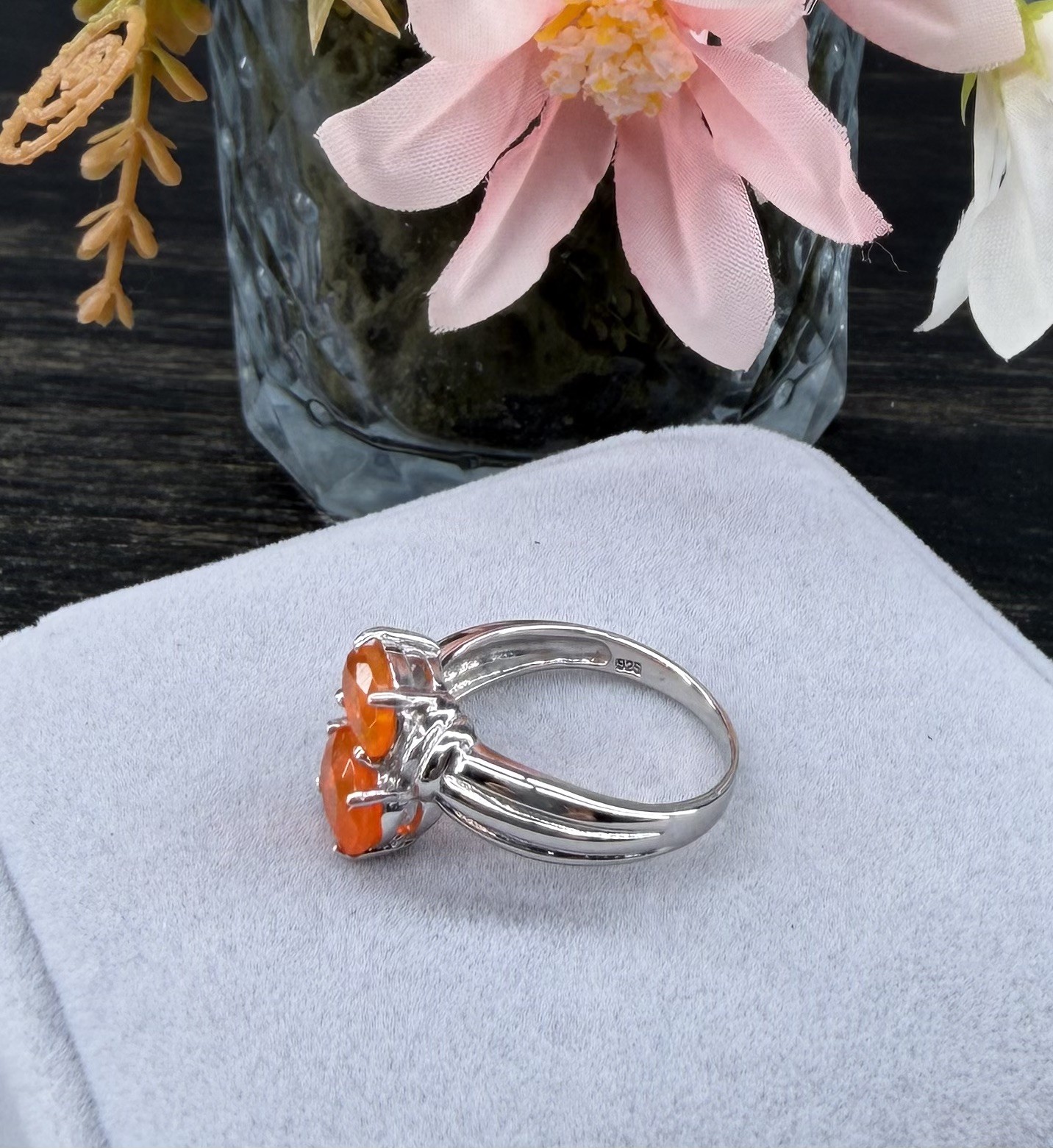 Absolutely Stunning 2CT Orange Fire Opal Bypass Ring 925 Sterling Silver Sz 8
