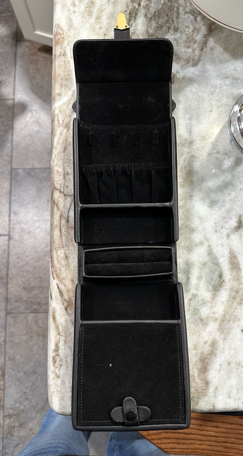 Black Leather Royce Suede Lined Travel Jewelry Box Push Lock Clasp And Handle