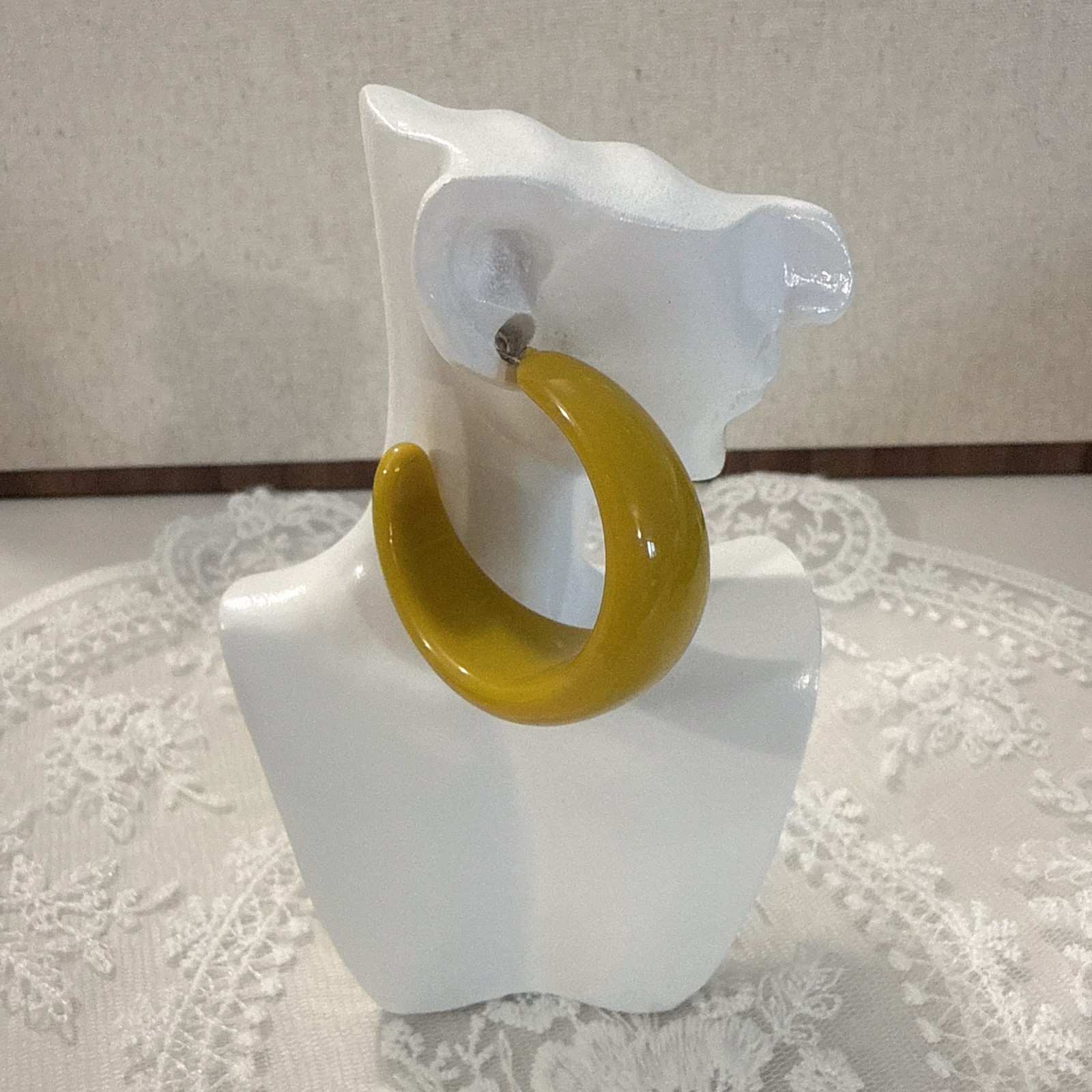 Mustard Yellow Resin Hoop Earrings Silver Plated Post Chunky Minimalist
