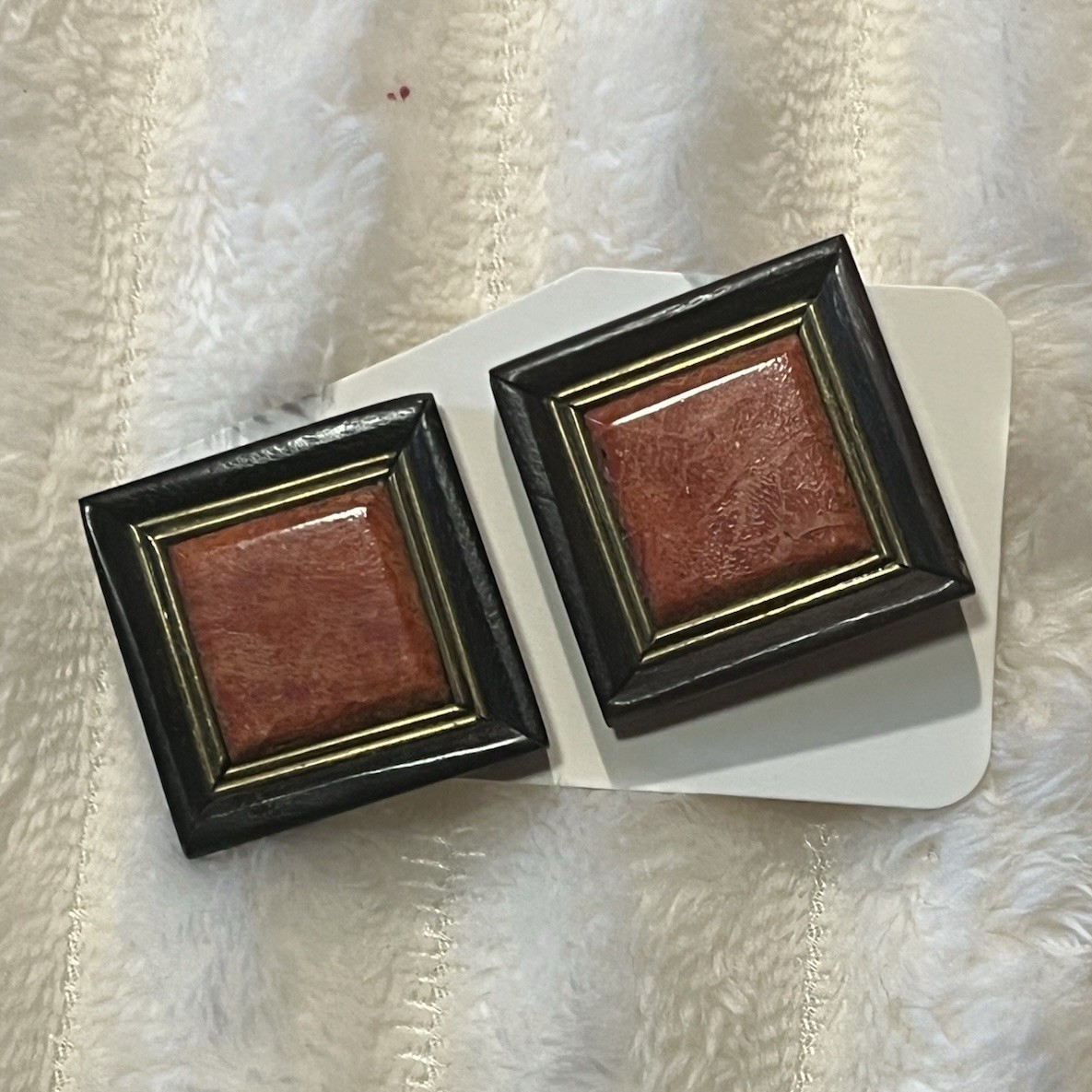 Vintage 60s 70s Red Brown square stone earrings with framing