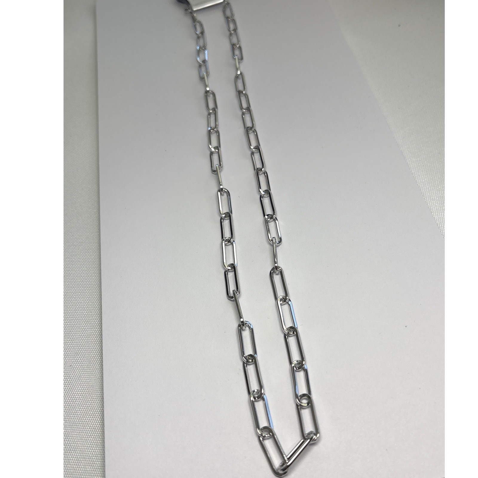 Necklace Silver Tone Metal Lobster Clasp Paperclip Link Chain New 24″ New