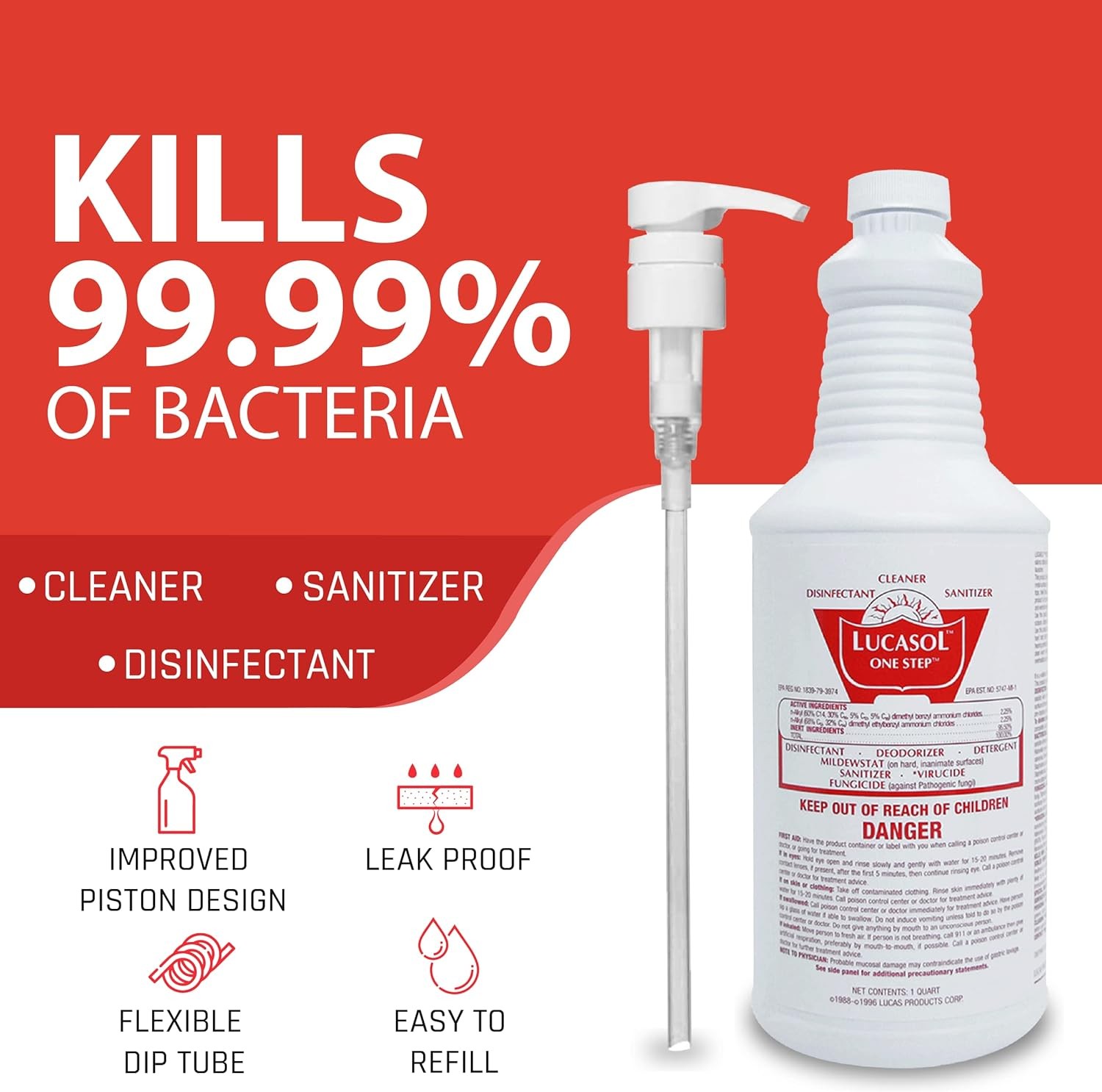 Lucasol One Step Disinfectant, 1 Quart (32 Ounce) 16 fl oz (Pack of 2)