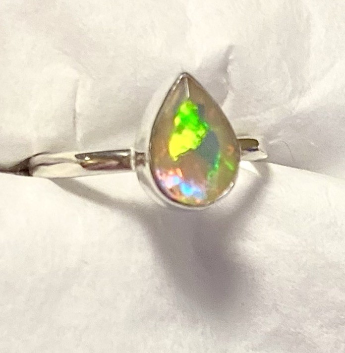 Brilliant Natural Faceted Ethiopian Opal Ring 925 Sterling Silver Size 7🌹