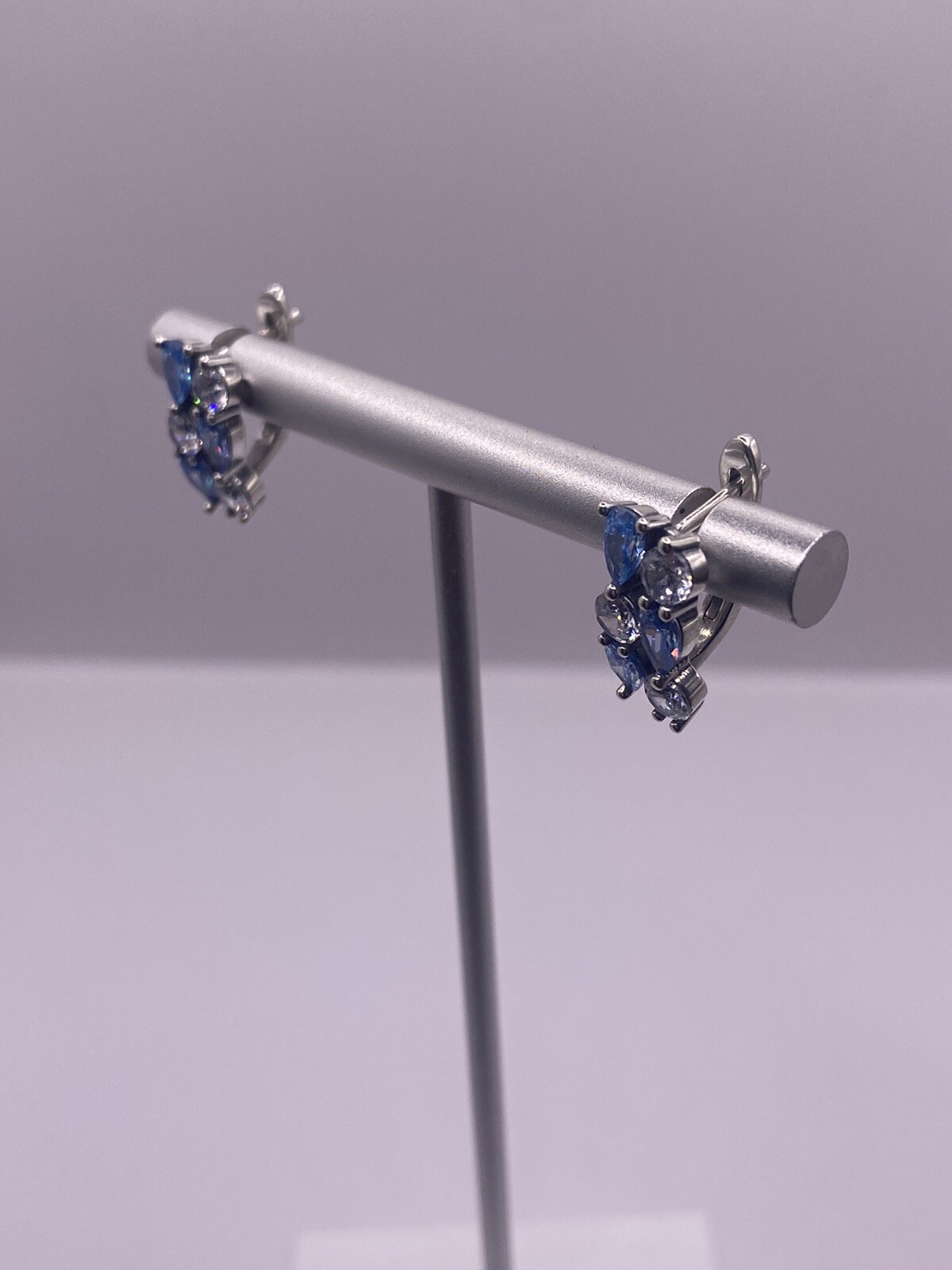 Beautiful Hoop Style Blue Pear Shape And Clear Round Shape CZ