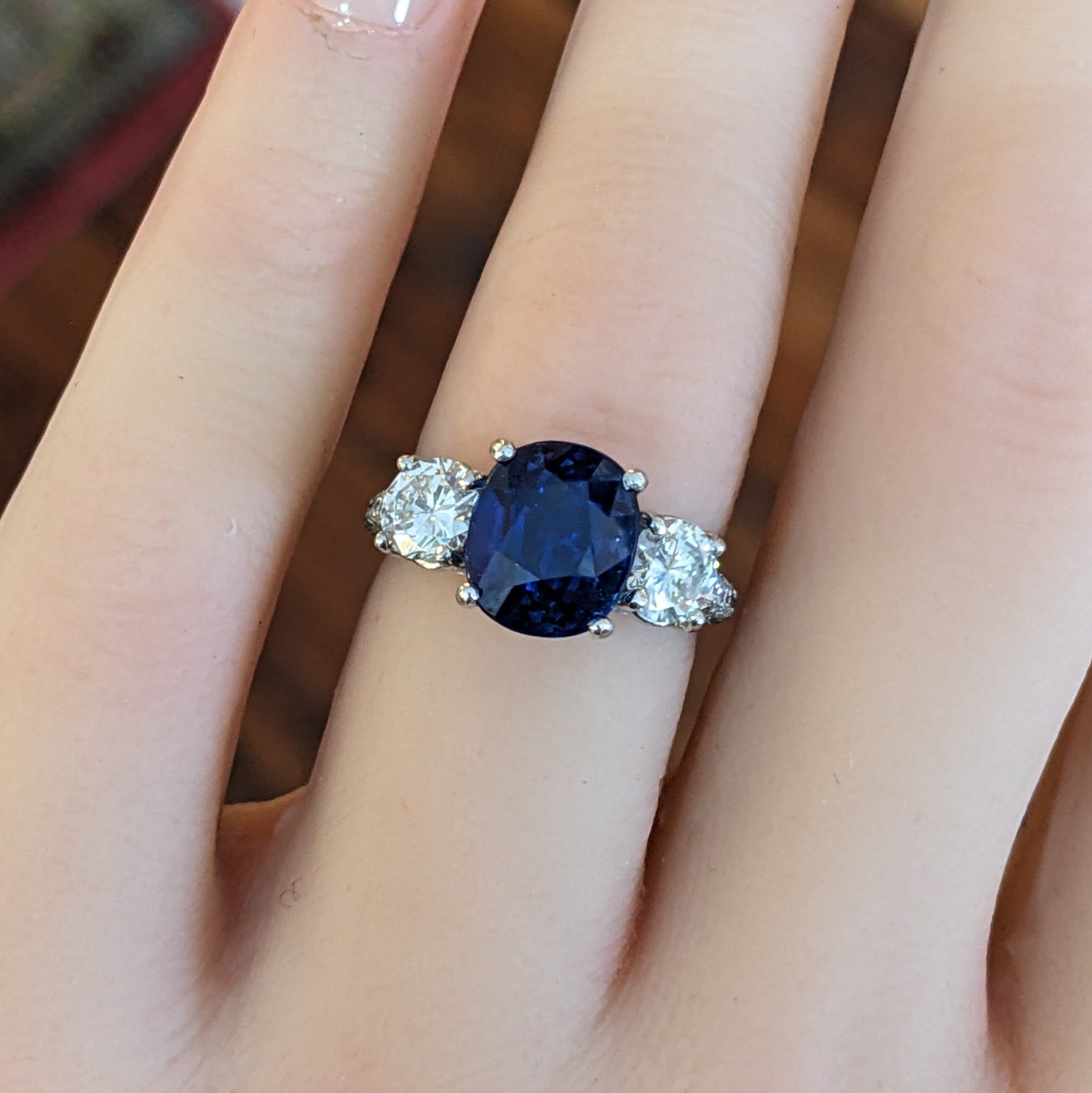 GIA Ceylon Unheated 3.95ct Cushion Sapphire & Diamond Ring in Platinum – HM2668