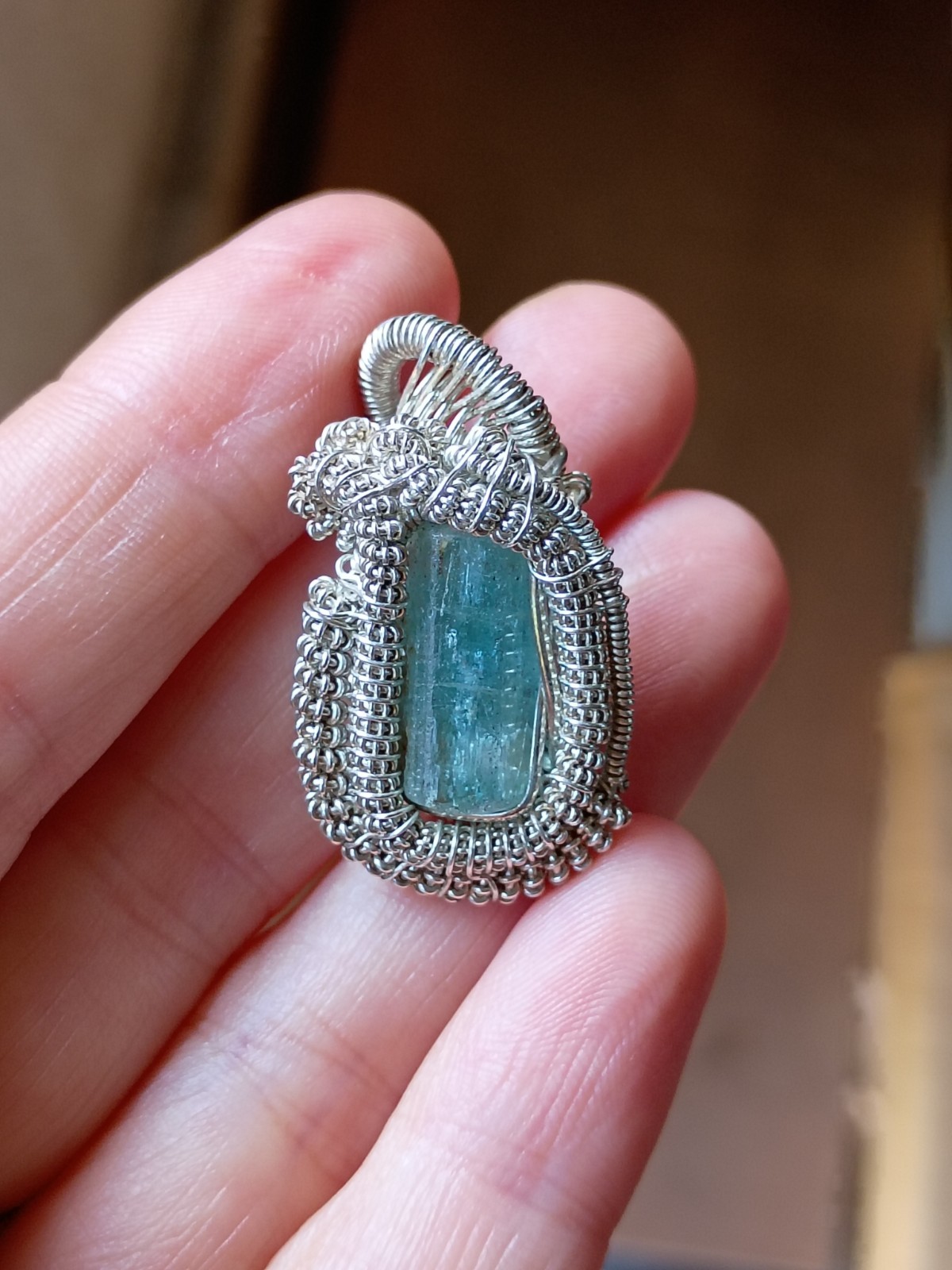 Nigerian Emerald Handcrafted Wire Wrapped Pendant Sterling Silver Natural