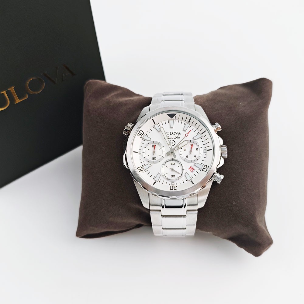 Bulova Men’s Marine Star 6-Hand Quartz Watch 96B255 White Dial 43mm With Box