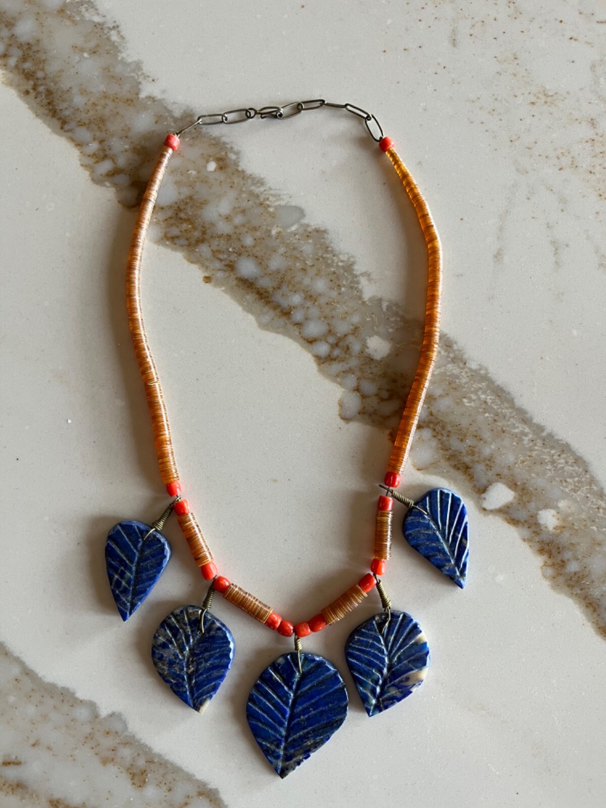 Vintage Mid 20th Century Lapis Leaf Necklace