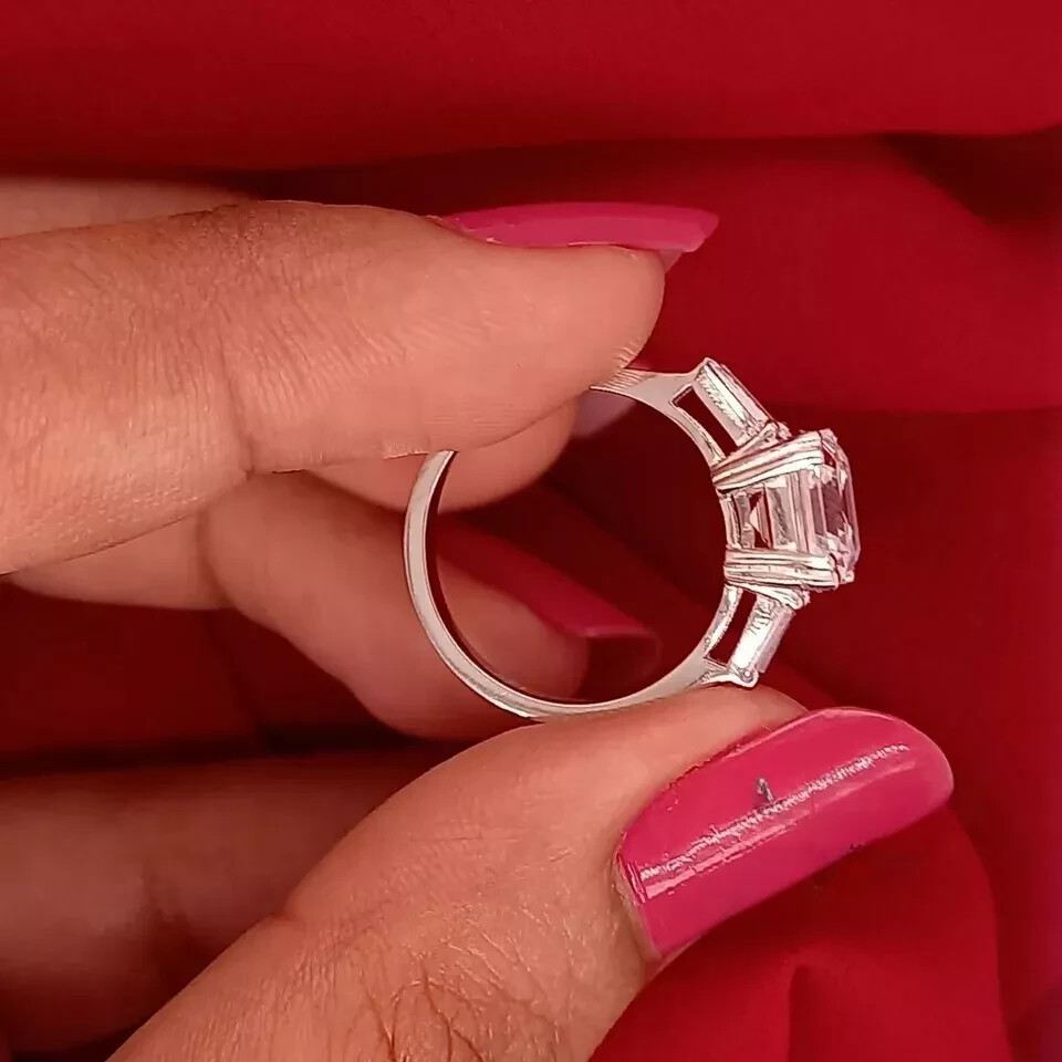 Solid 14K White Gold 3 Carat Asscher Cut Moissanite Solitaire Engagement Ring