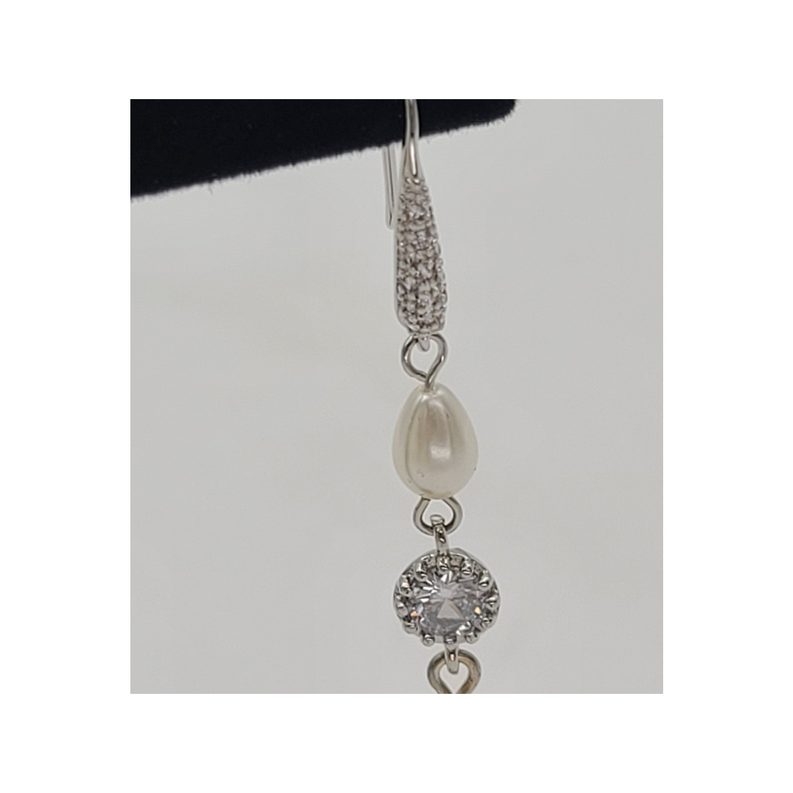Belle Studio Bijoux CZ Crystal & White Pearl Teardrop Dangle Earrings NWT