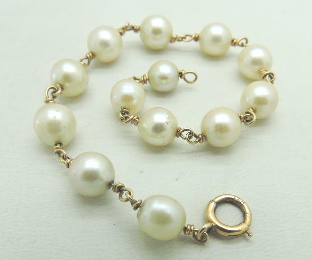 Vintage Retro 7.50 mm PEARL Bracelet w/14K GOLD wire & catch 11.2 Grams 7.5″