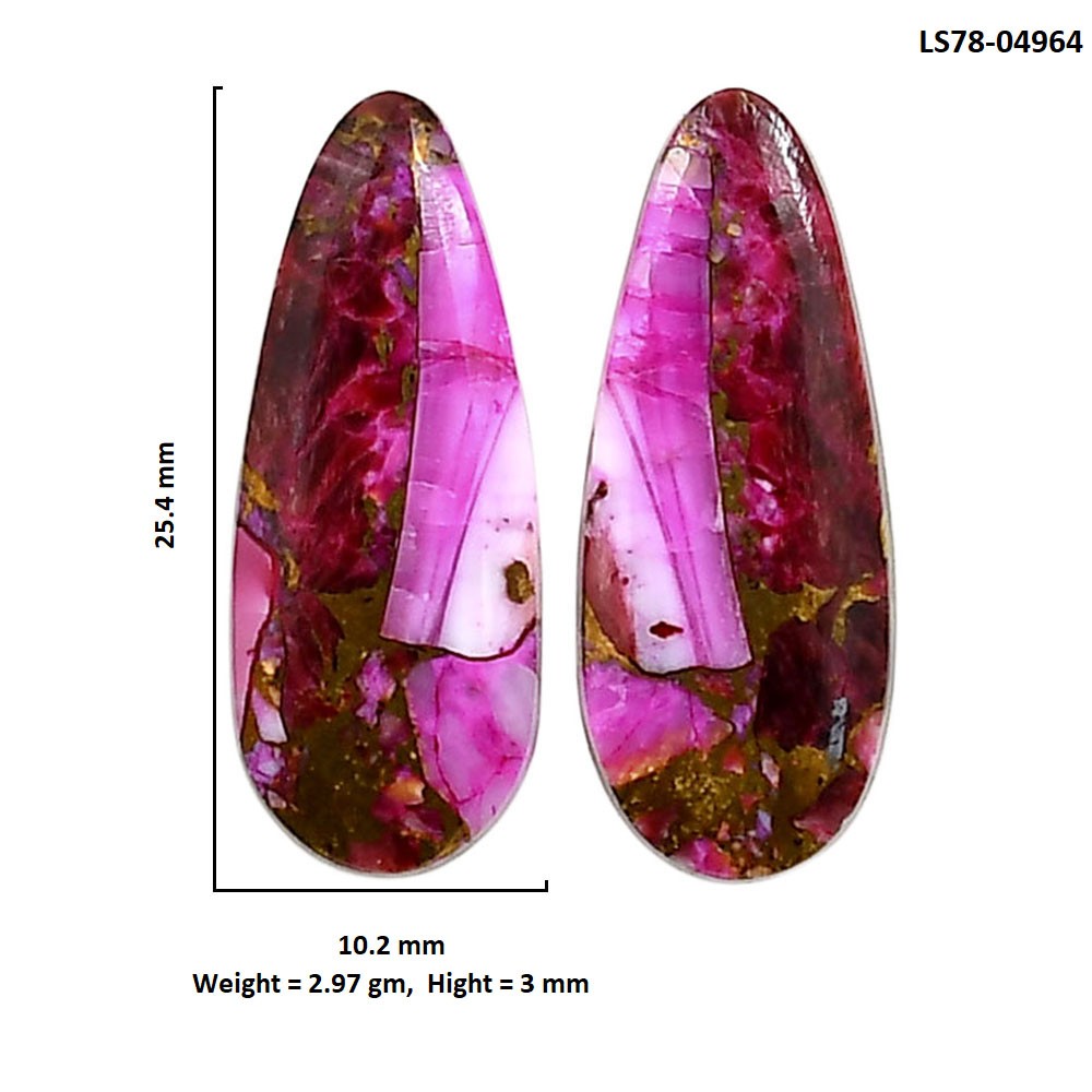 Kingman Pink Dahlia Turquoise Pair 10.2×25.4x3mm Fancy Shape Gemstone LS78-04964