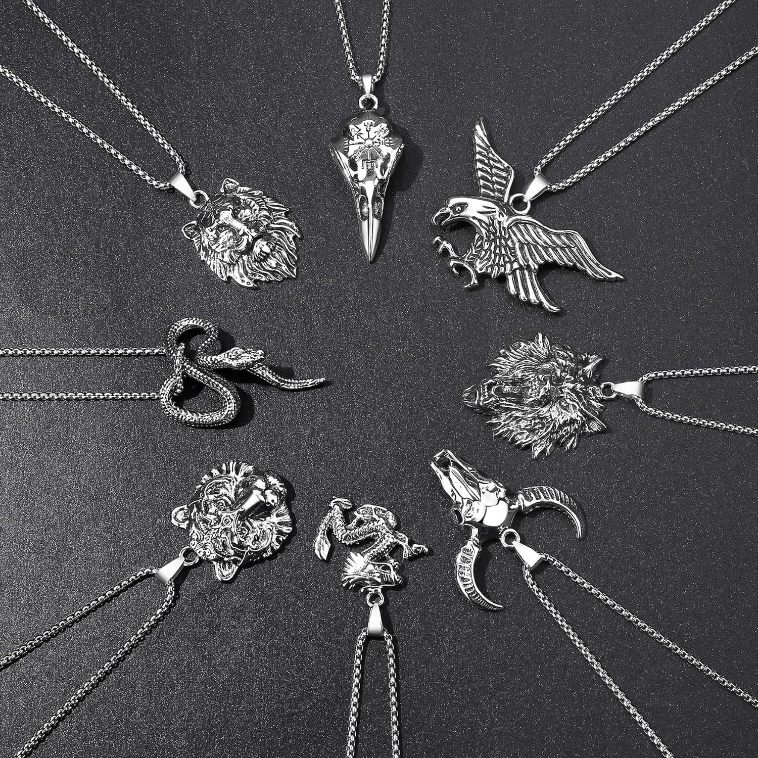 High-Quality 8-Pc Gothic Necklace Collection for Men | 20-Inch Adjustable Chains