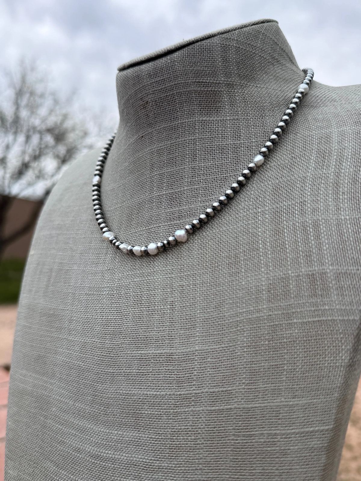 Handcrafted Freshwater Pearl & Sterling Silver Pearl 4mm Beaded Necklace 16″