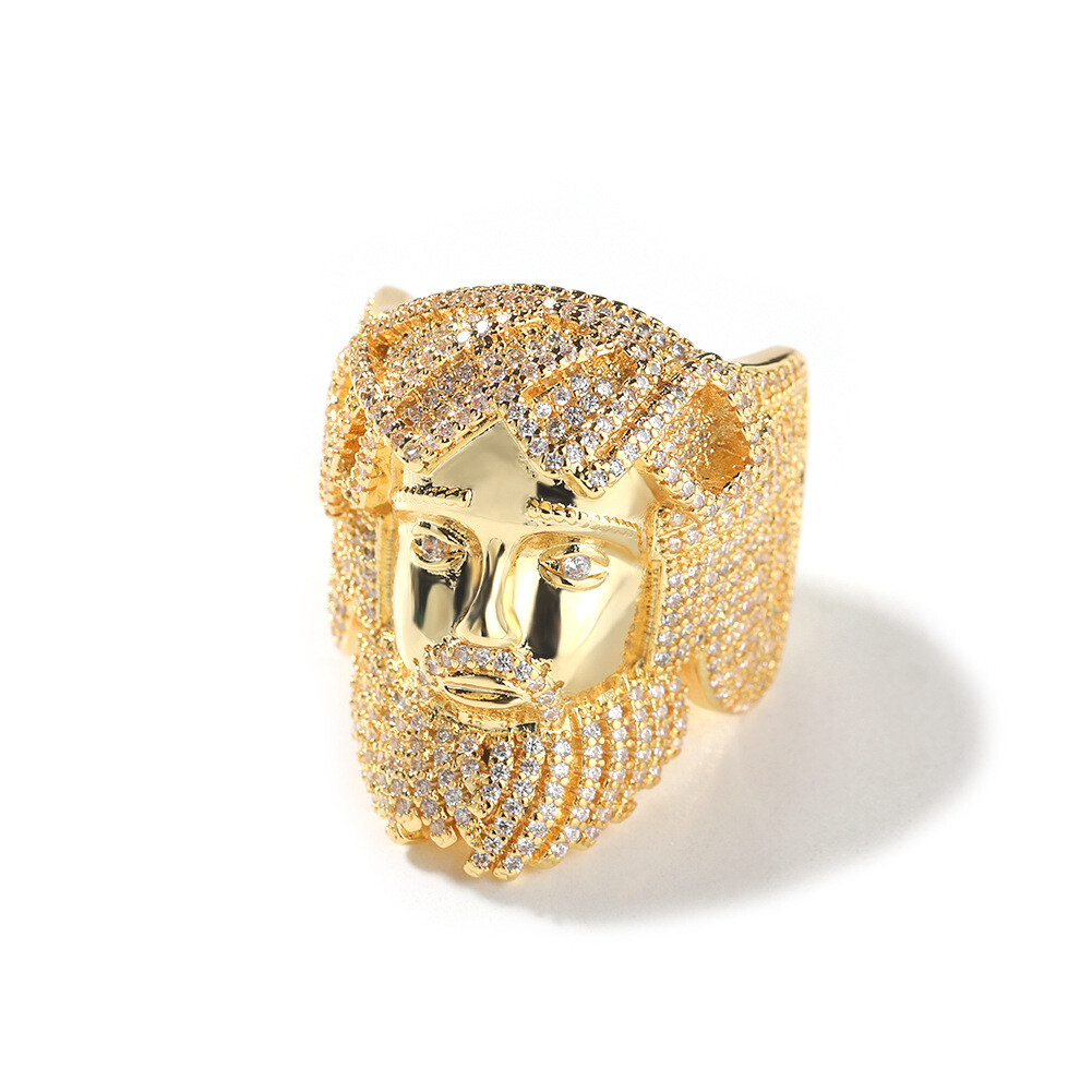 Hip Hop Retro Jesus Face Ring 5A Zircon 18K Real Gold Plated Religious Jewelry