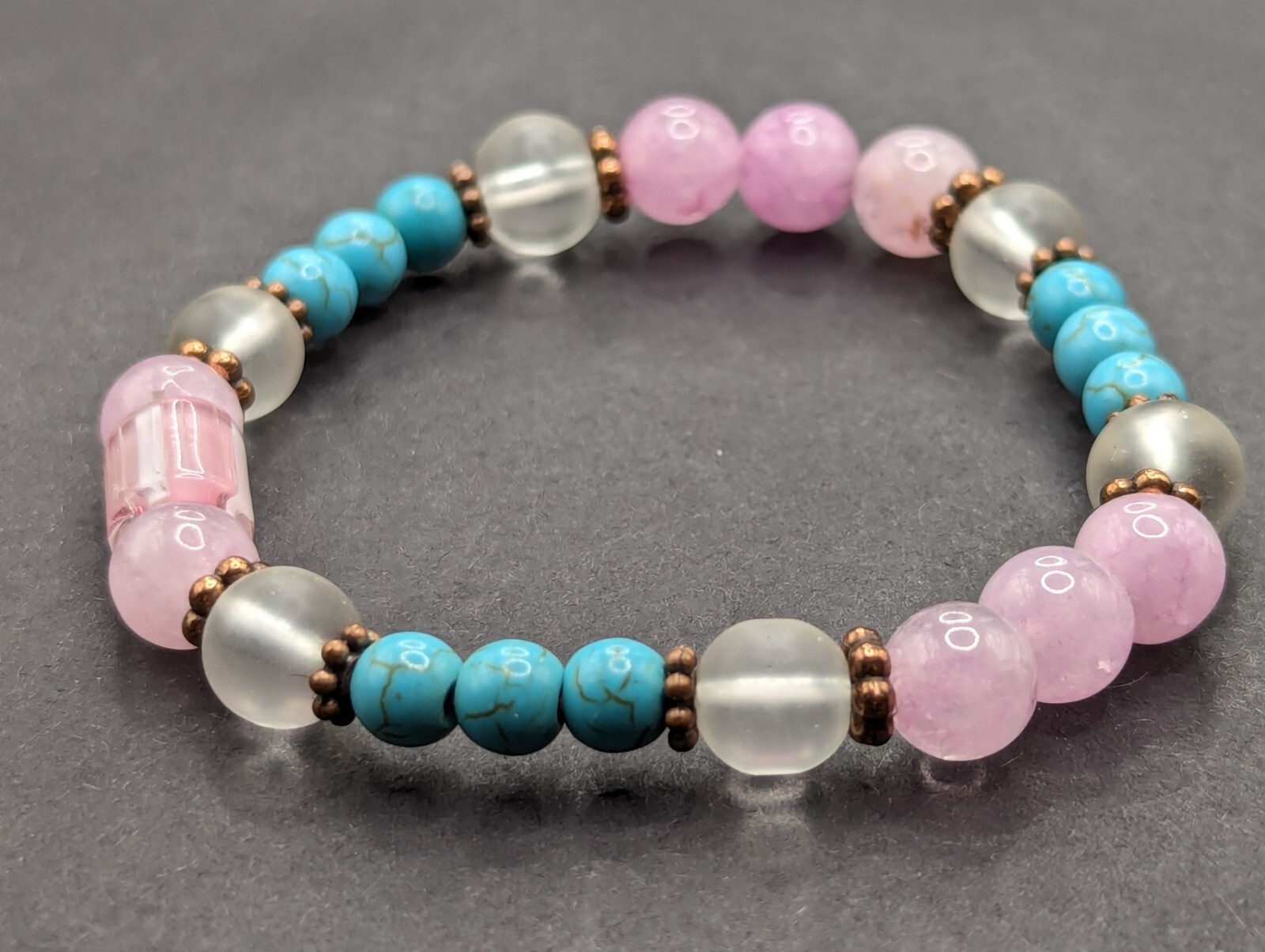Pink / Blue 6-8mm Beaded Stretch Bracelet (16cm) Small Wrist