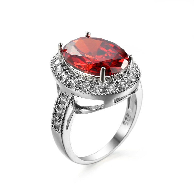 White Gold Plated Red/Blue/Clear Cubic Zirconia Oval Ring Size 6-9