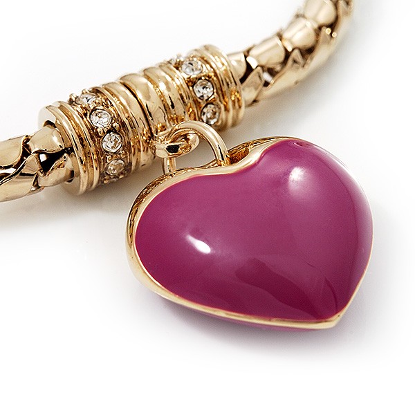 Gold Plated Magnetic Pink Enamel Heart Charm Bracelet – up to 18cm Length