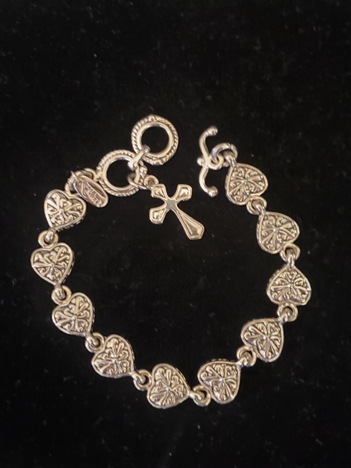 Alexa’s Angels Hearts & Cross Charm Bracelet Signed Silver Tone