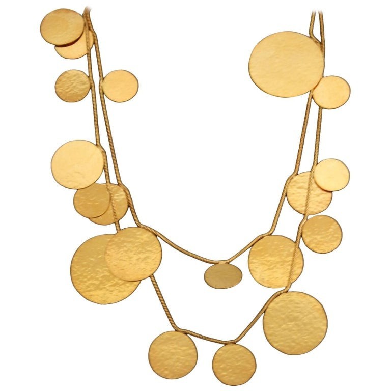 HERVE VAN DER STRAETEN Gilded Brass Circle Sautoir Necklace Modern 24KGP RARE