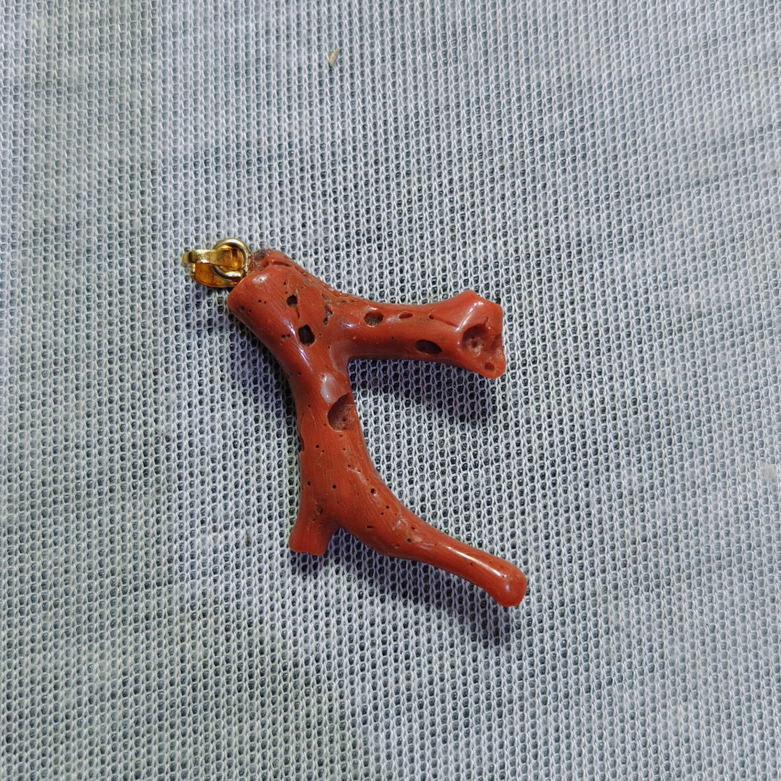 Vintage Natural Italian Red Coral Branch Pendant Brass Coral Estate Jewelry Char