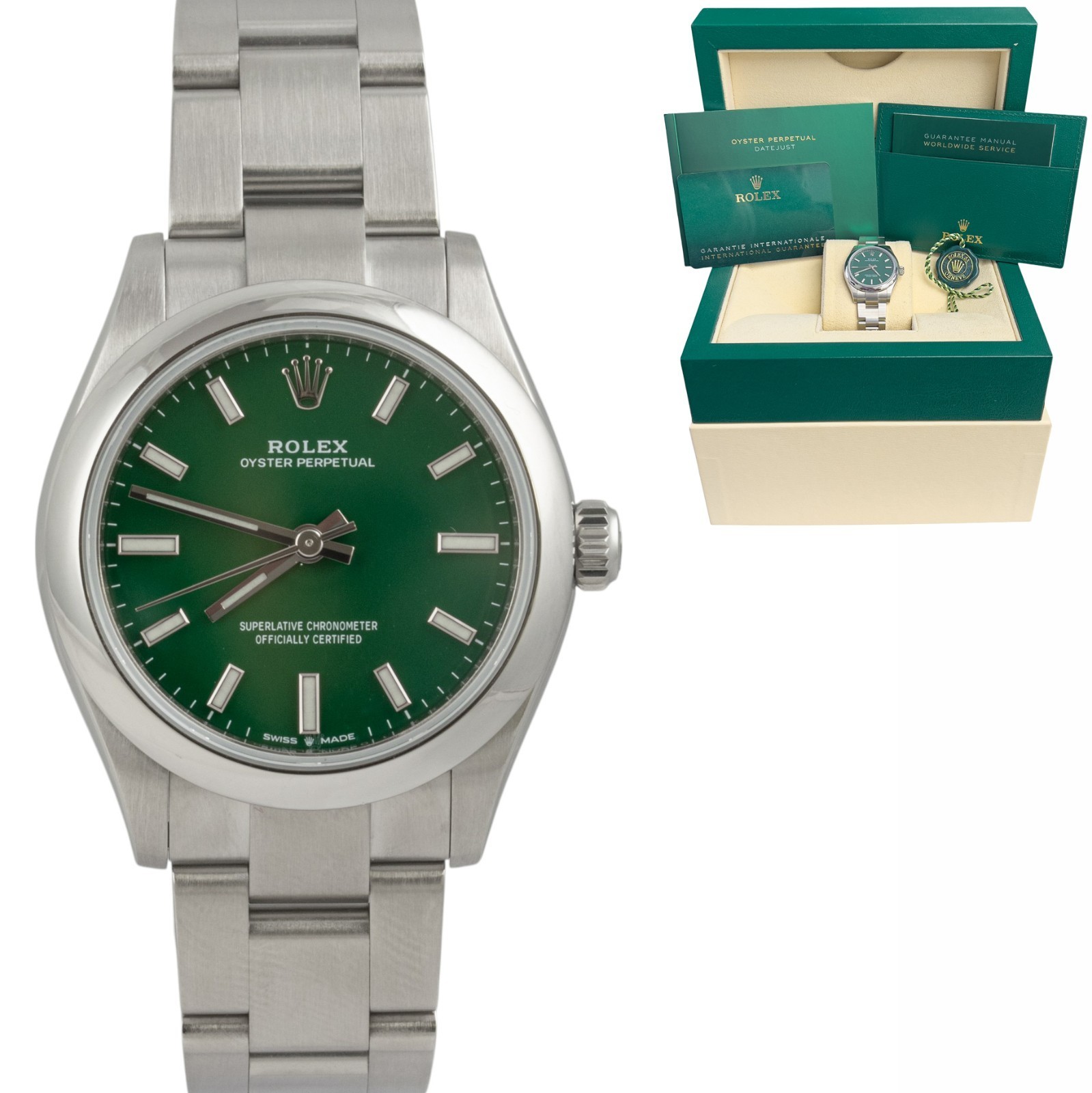 Rolex Oyster Perpetual 277200 Stainless Steel GREEN Dial 31mm Ladies BOX PAPERS