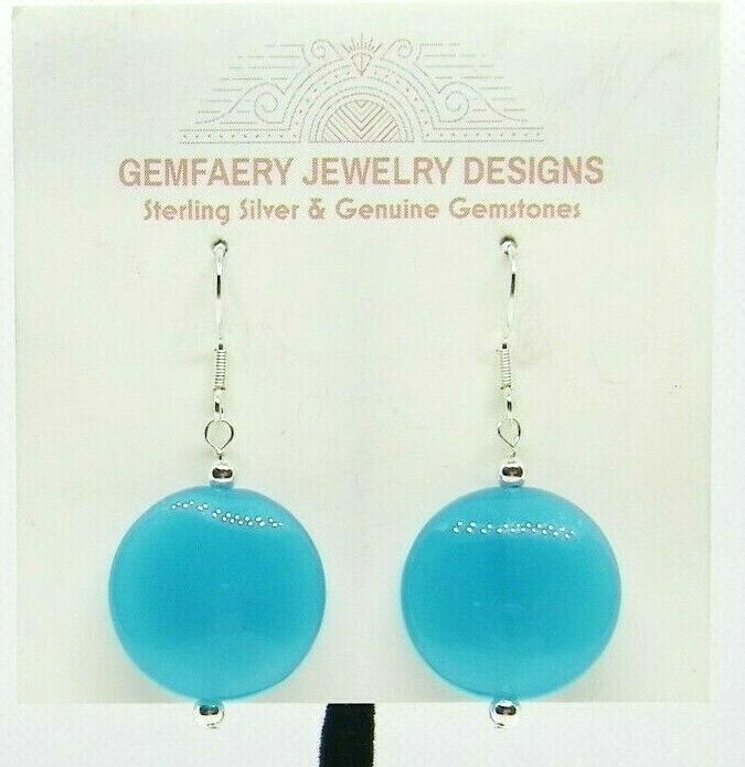 Sterling Silver Blue CHALCEDONY Gemstone Dangle Earrings #7993…Handmade USA