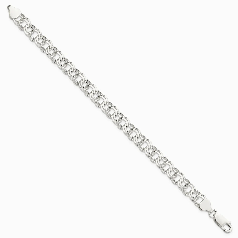 Sterling Silver 7.6mm Double Link Charm Bracelet